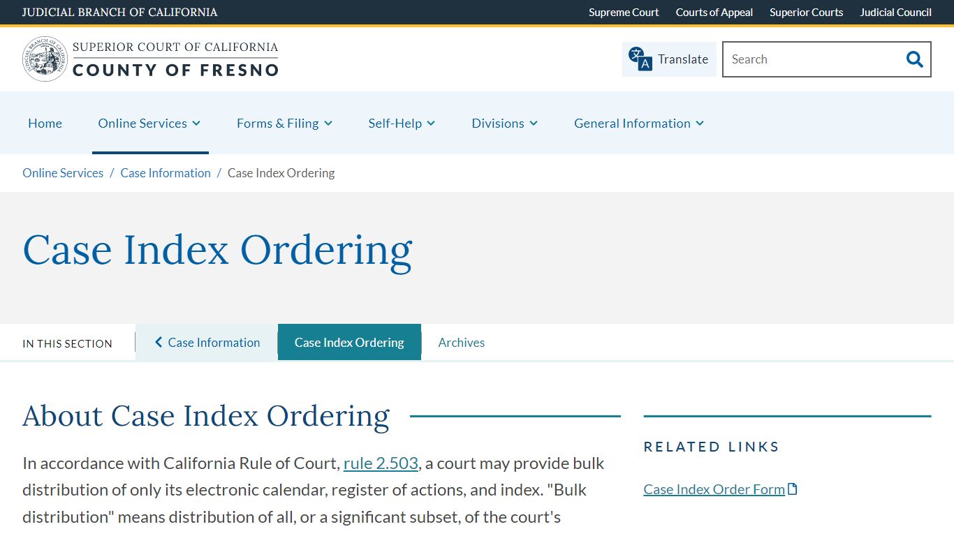 Case Index Ordering | Superior Court of California | County of Fresno